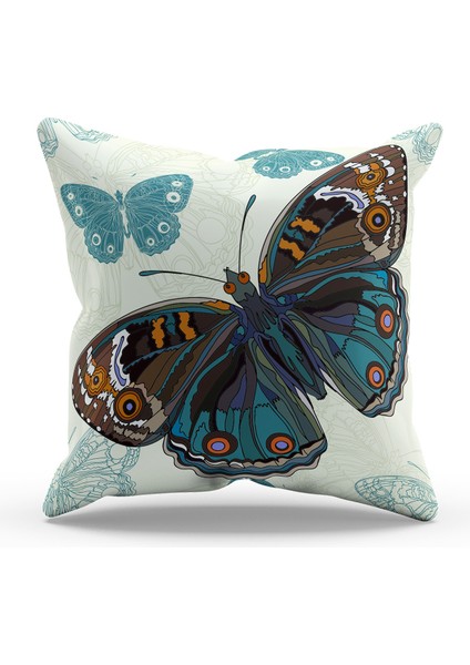 Çift Tarafı Baskılı Renkli Kelebek Desenli Tekli Kırlent Kılıfı