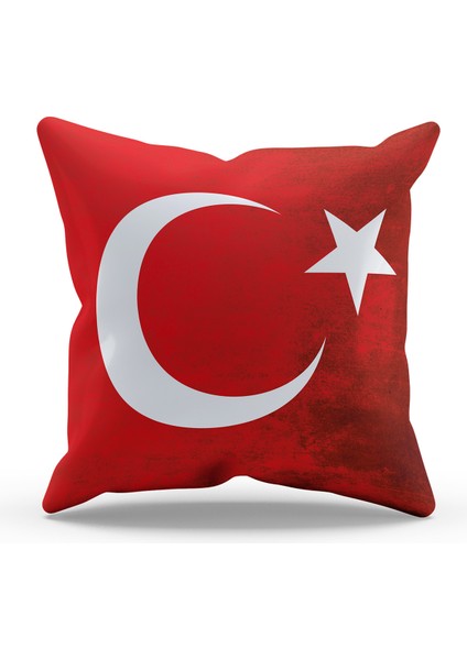Çift Tarafı Baskılı Türk Ay Yıldız Desenli Tekli Süet Kırlent Kılıfı