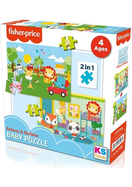 13406 Ks Fisher-Price Baby Puzzle - Railway & Bedtime / 12+24 Parça Puzzle / +4 Yaş