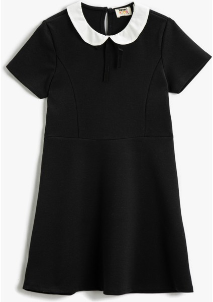 Basic Bebe Yaka Midi Elbise Kısa Kollu