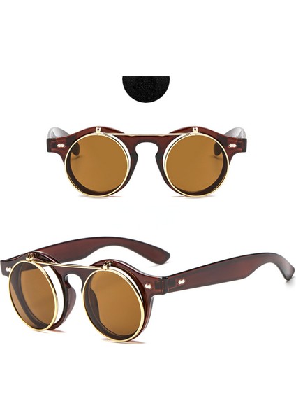 Punk Güneş Gözlükleri Buhar Punk Yuvarlak Güneş Gözlüğü Kadın Erkek Retro Flip Lens Güneş Gözlükleri UV400(YURT Dışından) fiyatları