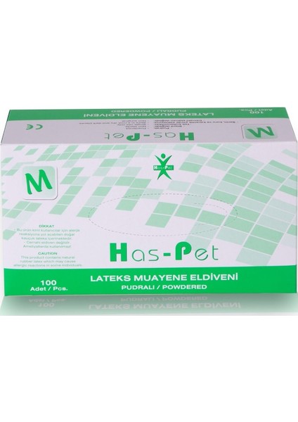 Has - Pet Beyaz Pudralı Latex Eldiven M