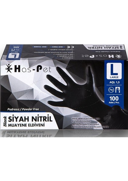 Has - Pet Siyah Nitril Eldiven L