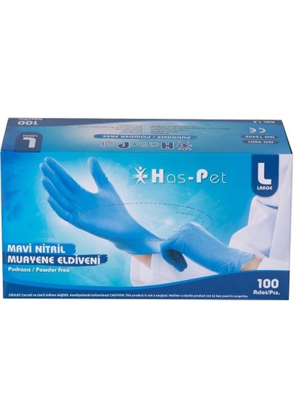 Has - Pet 10'lu Mavi Nitril Eldiven L