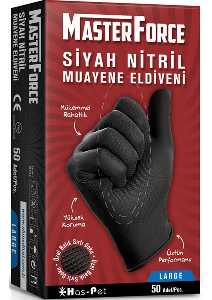 Has - Pet Masterforce Siyah Nitril Eldiven L