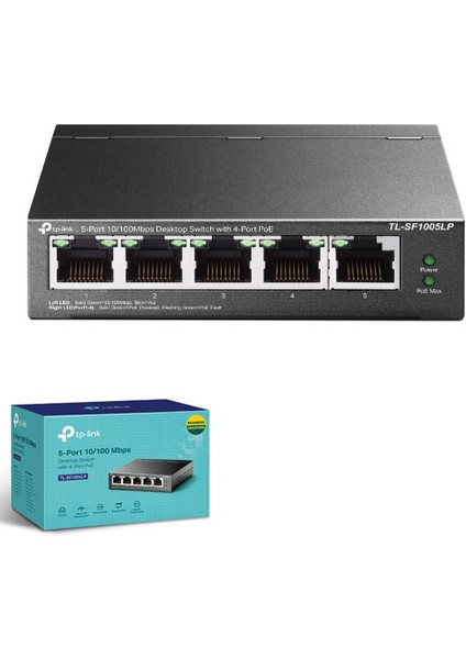 TL-SF1005LP 5 Port 10/100 4x Poe+ 1x Uplink Poe Switch (41W) (Siyah Çelik Kasalı)