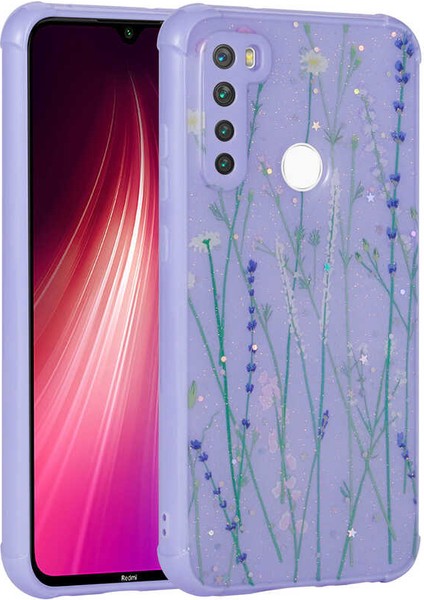 Xiaomi Redmi Note 8 Pro Kılıf Simli Desenli Kamera Korumalı Parlak Popy Kapak Dallar Renkli