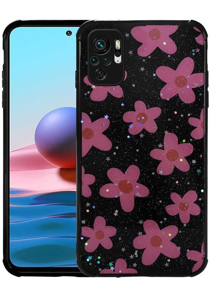 Xiaomi Redmi Note 10 / 10s Kılıf Simli Desenli Kamera Korumalı Parlak Popy Kapak Çiçek Renkli