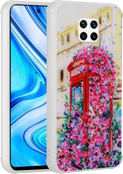 Xiaomi Redmi Note 9 Pro Uyumlu Kılıf Simli Kalpli ve Çiçekli Desenli Parlak Tasarım Soft Kılıf