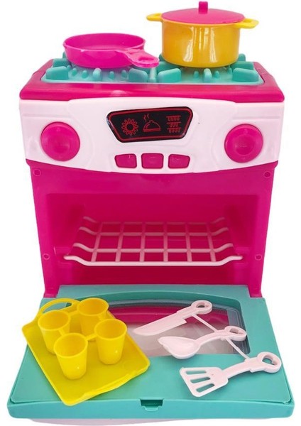 Kutulu Ocaklı Mini Fırın Pembe Evcilik Mutfak Oyun Seti