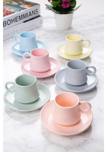 12 Parça Fincan Takımı | 6 Kişilik Fincan Seti | Renkli Pastel