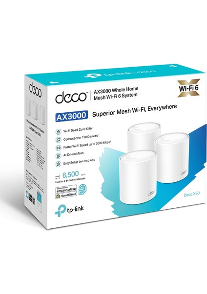 Tp-Link DECO X50 3LÜ Wi-Fi 6 AX3000 Tüm Evi Kapsayan Mesh Wifi Sistemi