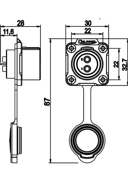 LP-20-J02SX-03-401 2-Pin Su Geçirmez Konnektör - Dişi