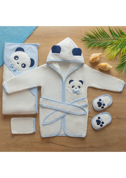 Sarebaby Sevimli Panda Erkek Bebek Bornoz Takımı Yeni Sezon