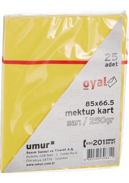Oyal Mektup Kartı 665 x 85 mm 250 gr 25'li Sarı