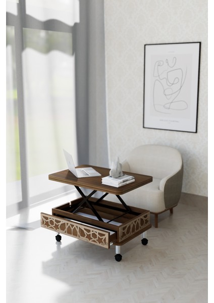 Lisa Tekerli Sihirli Masa Çalışma Masası Yemek Masası Yer Sofrası Ceviz Renk Akıllı Masa fiyatları