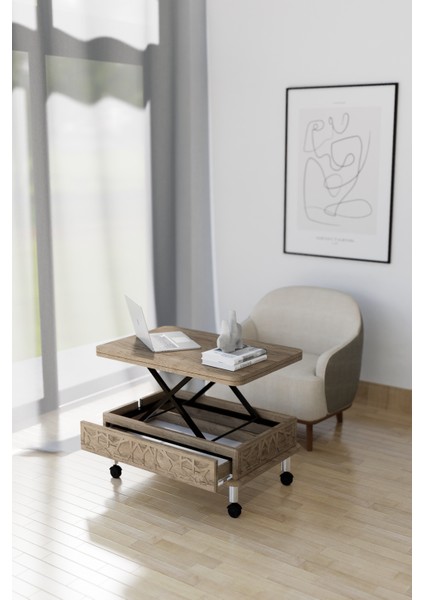 Lisa Tekerli Akıllı Sehpa Çok Amaçlı Akıllı Sehpa Sihirli Sehpa Yemek Masası Çay Sehpası