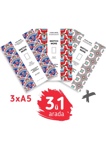 Super Kombo 3ü1 Arada 3xa5 “doğu Kaleydoskopu” Eskiz Defteri Karişik Teknikler Limited Edition Set