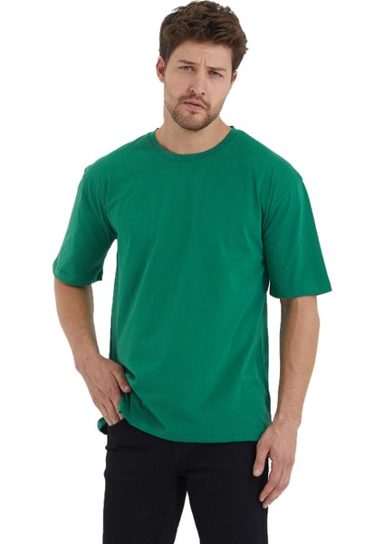 Erkek Basic Oversize Bisiklet Yaka %100 Pamuk Kısa Kol T-Shirt