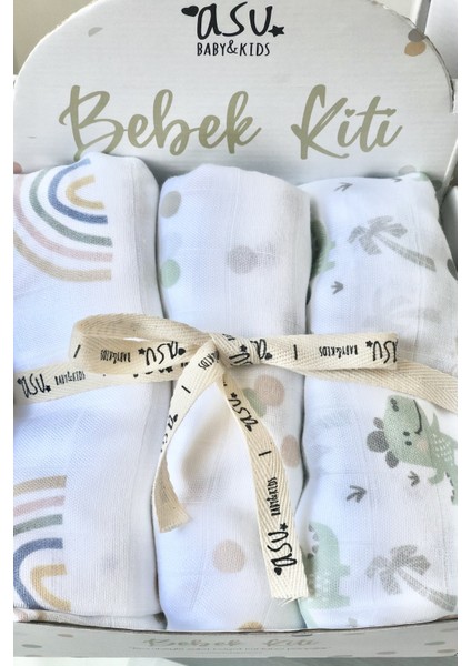 Pastel Mix&match 3'lü Organik Bambu Pamuk Müslin Dino-Dot-Rainbow