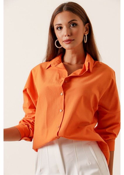 Oversize Uzun Basic Gömlek Oranj fiyatları