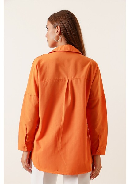 Oversize Uzun Basic Gömlek Oranj fırsatları