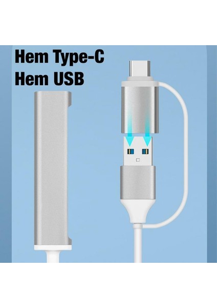 Polham 5in1 Type-C + USB Girişli Sdtf ve USB Çevirici Adaptör 3x USB 1x Tf 1x Sd Çoğaltıcı Hub