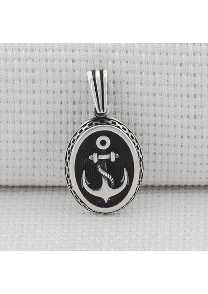 Oval Çapa Motifli 925 Ayar Gümüş Kolye Ucu