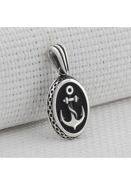 Oval Çapa Motifli 925 Ayar Gümüş Kolye Ucu