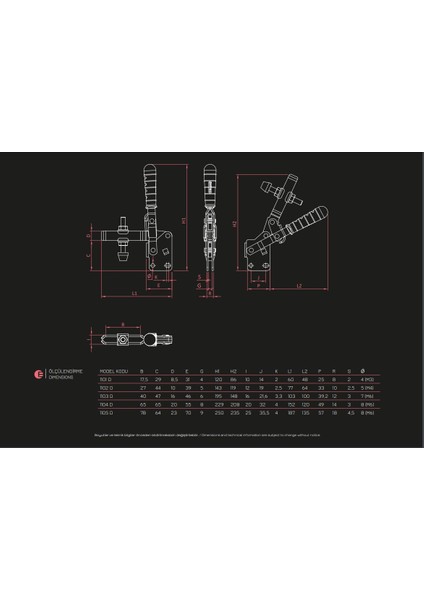 Dikey Bağlantı Elemanları / 1101-D / Yatay Taban Toggle Clamp