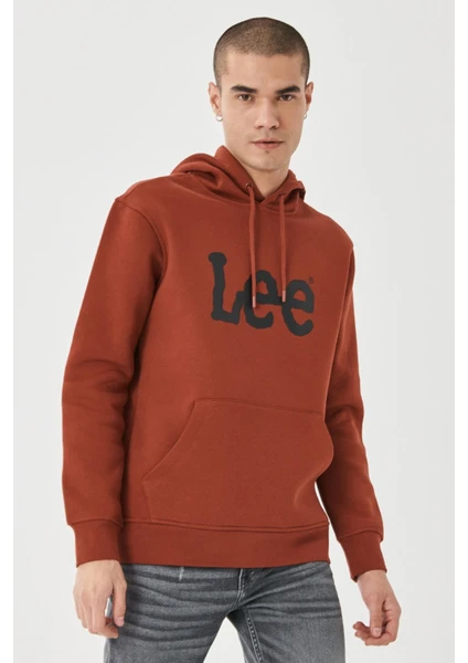 L212021810 Erkek Kiremit Kapüşonlu Sweatshirt