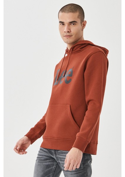 L212021810 Erkek Kiremit Kapüşonlu Sweatshirt