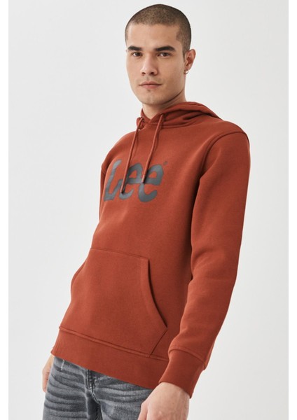 L212021810 Erkek Kiremit Kapüşonlu Sweatshirt