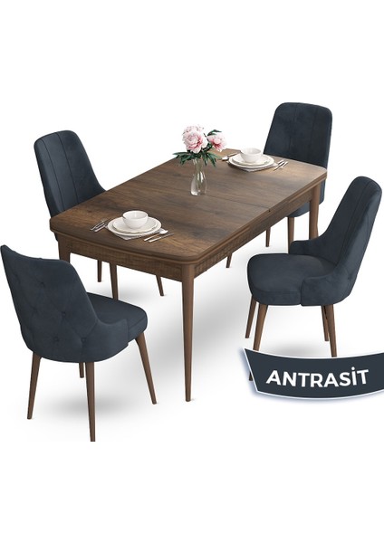 Concept Yay Serisi 80 x 132 cm Açılabilir Mutfak Masa Takımı Barok Ahşap Desen Masa 4 Sandalye