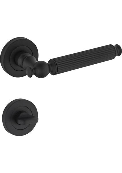 Hanedan Mat Siyah Rozetli Wc Banyo Kapı Kolu 1 Takım