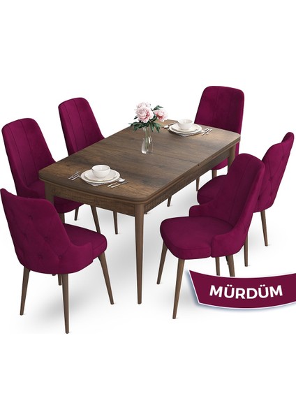 Concept Yay Serisi 80 x 132 cm Açılabilir Mutfak Masa Takımı Barok Ahşap Desen Masa 6 Sandalye