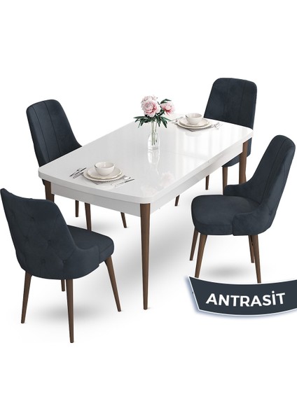 Concept Yay Serisi 80 x 132 cm Açılabilir Mutfak Masa Takımı Beyaz Masa Ceviz Ayak 4 Sandalye