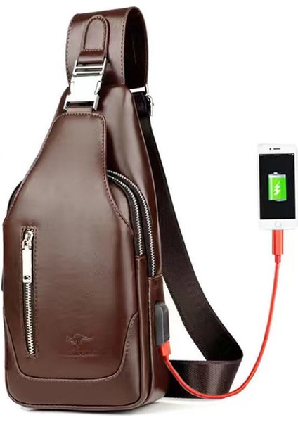USB Portlu Omuz Çantası - Kahverengi (Yurt Dışından)