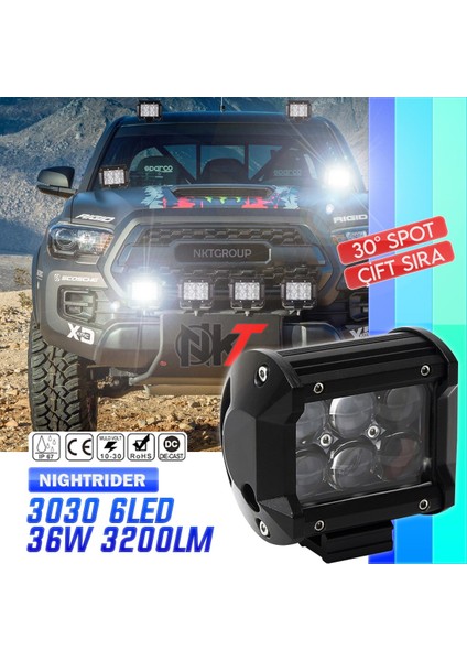 Nkt Group Balık Göz  6 LED 36W Kare Yayıcı Delici Off Road Uyumlu Far Lambası