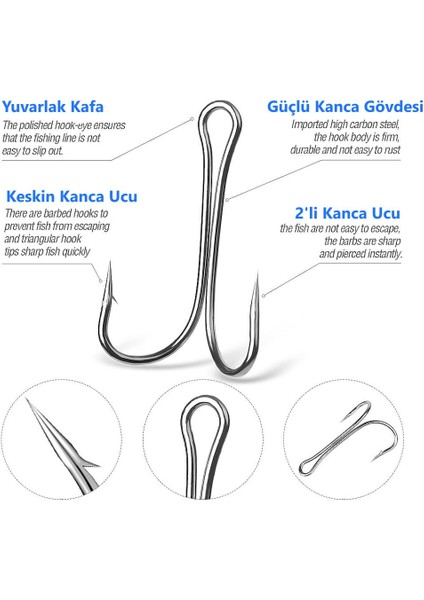 Yüksek Karbonlu Çelik İkili Balıkçılık Olta İğnesi