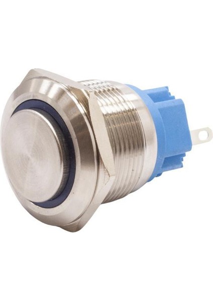 22B-G1-E 22MM Çıkık Yaylı Işıklı Metal Buton - Mavi