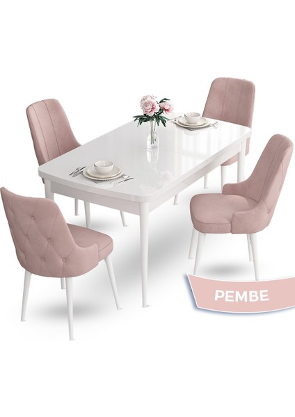 Concept Yay SERISI80 x 132 cm Açılabilir Masa Takımı Beyaz Mutfak Masası ve 4 Sandalye