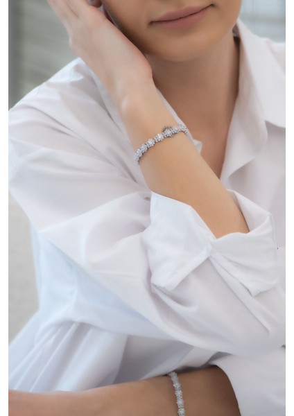 Baget Çiçeği 18 Ayar Beyaz Altın Kaplama 18 cm Gümüş Bileklik fiyatları