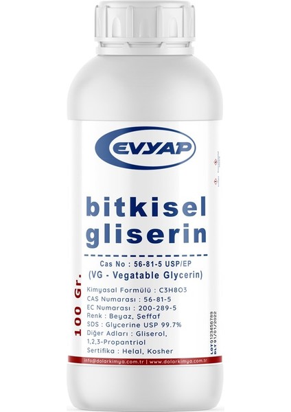 Bitkisel Gliserin %99.7 Saflık Gıda Tipi Yenilebilir 100 ml