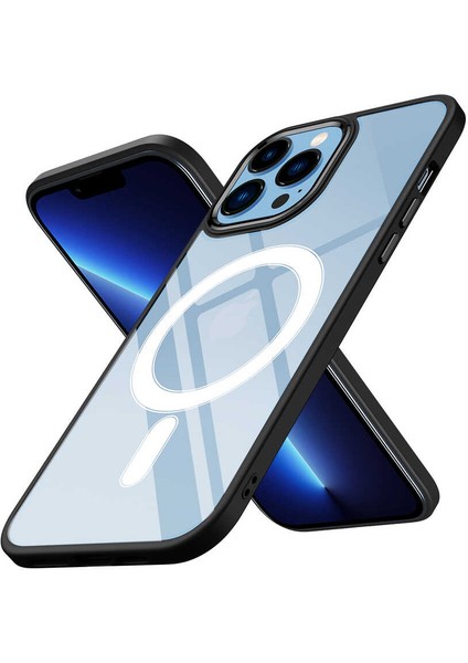 Apple iPhone 12 Pro Max Kılıf Wireless Şarj Özellikli Buttom Magsafe Silikon Kapak Siyah