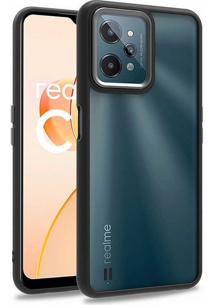 Realme C31 Kılıf Flora Sert Silikon Arkası Cam Şeffaf Siyah