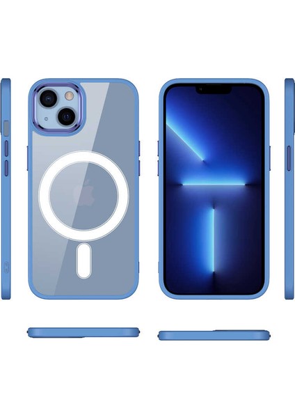 Apple iPhone 13 Kılıf Wireless Şarj Özellikli Buttom Magsafe Silikon Kapak Lacivert fiyatları
