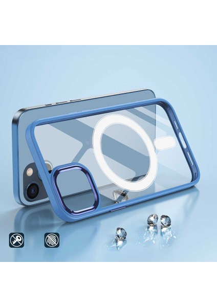 Apple iPhone 13 Kılıf Wireless Şarj Özellikli Buttom Magsafe Silikon Kapak Lacivert modelleri