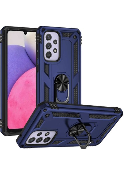 Casestreet Samsung Galaxy A33 5g Kılıf Vega Sert Silikon Tank Standlı Yüzüklü Mıknatıslı+Nano Lacivert