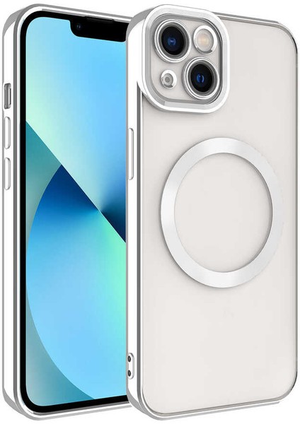 Casestreet Apple iPhone 13 Kılıf Magsafe Wireless Şarj Özellikli Setro Renkli Silikon Gümüş